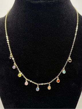 14k Filled Necklace w/ colorful crystal stones; 16.5 inches w/ 2” extender!
